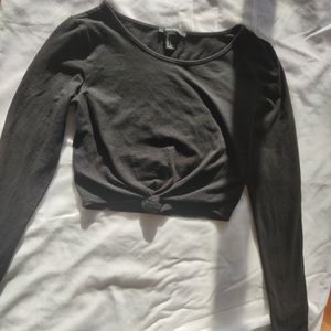 Black twist front tie crop top long sleeve